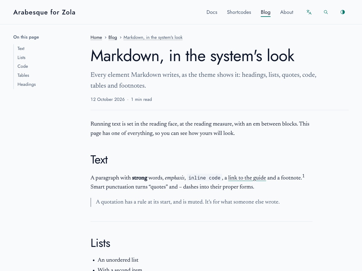 A post on the theme, with “On this page” beside it.