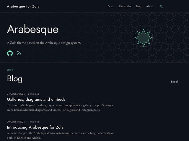 The home page in dark.